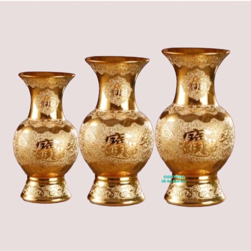 Bộ thờ cúng gốm sứ hình bông lư hương Hàng Kim Sa Màu Vàng Lấp lánh-Vật phẩm thờ Cúng