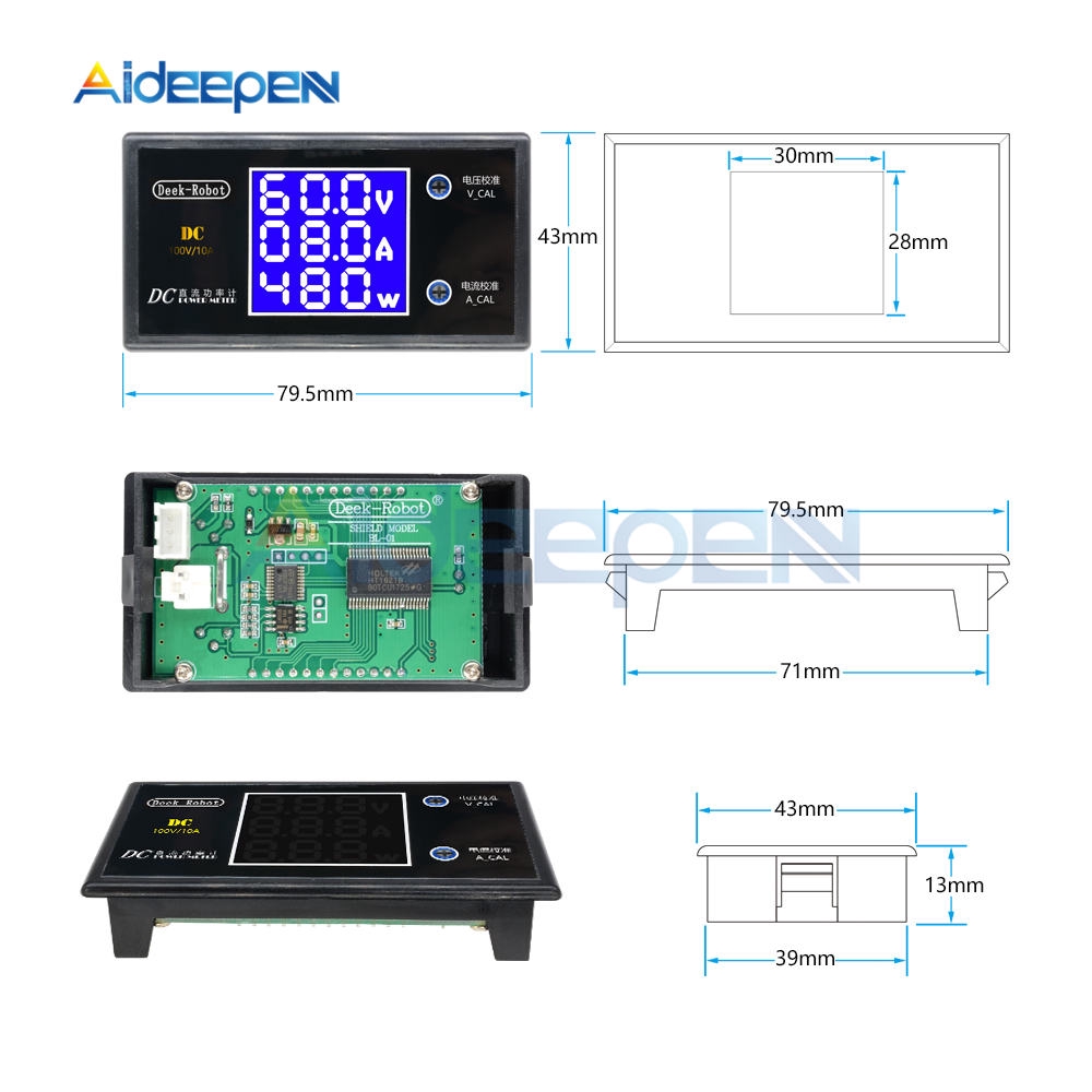 Đồng hồ đo vôn kế / công suất / dòng điện 0-100V 10A màn hình LCD 12 24 36V 1000W