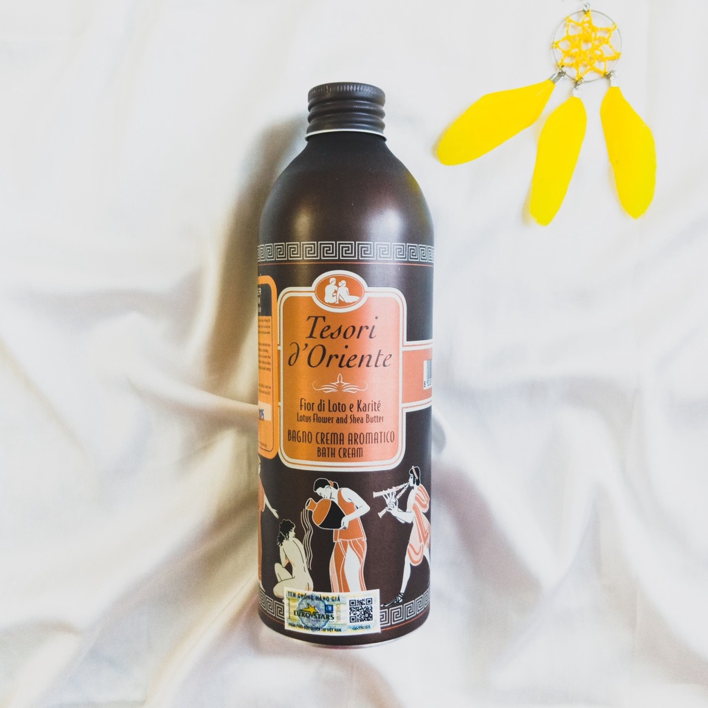 [ Hàng Chính Hãng Kèm Vòi ] Sữa Tắm Xích Nước Hoa Hương Sen Chai Nhôm Màu Nâu Tesori 500ml