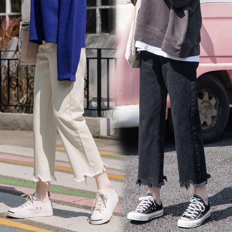 Quần jean ống rộng màu trơn thời trang nữ