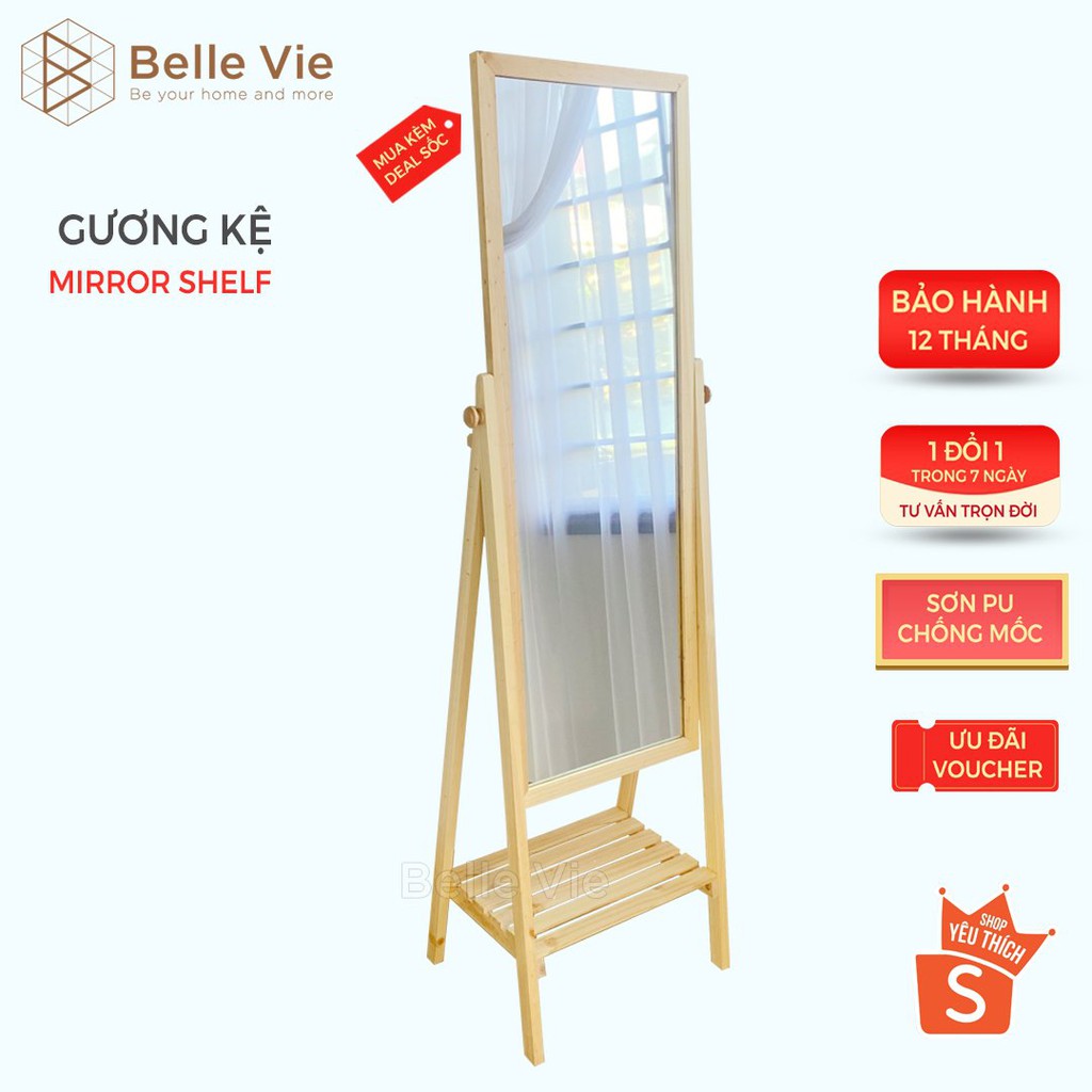 Gương Kệ Soi Toàn Thân Khung Gỗ BelleVie 45Cm x 165Cm Mirror Shelf Natural