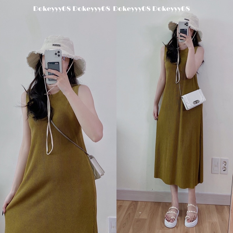 Váy xuông dáng rộng len tăm co giãn