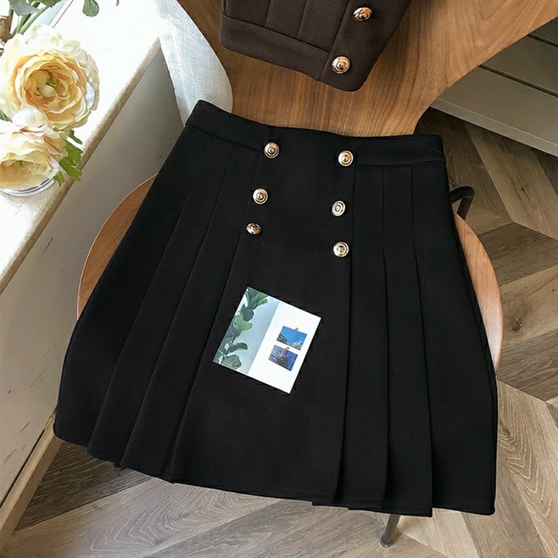 [Bigsize] Chân váy xếp ly 6 khuy đồng