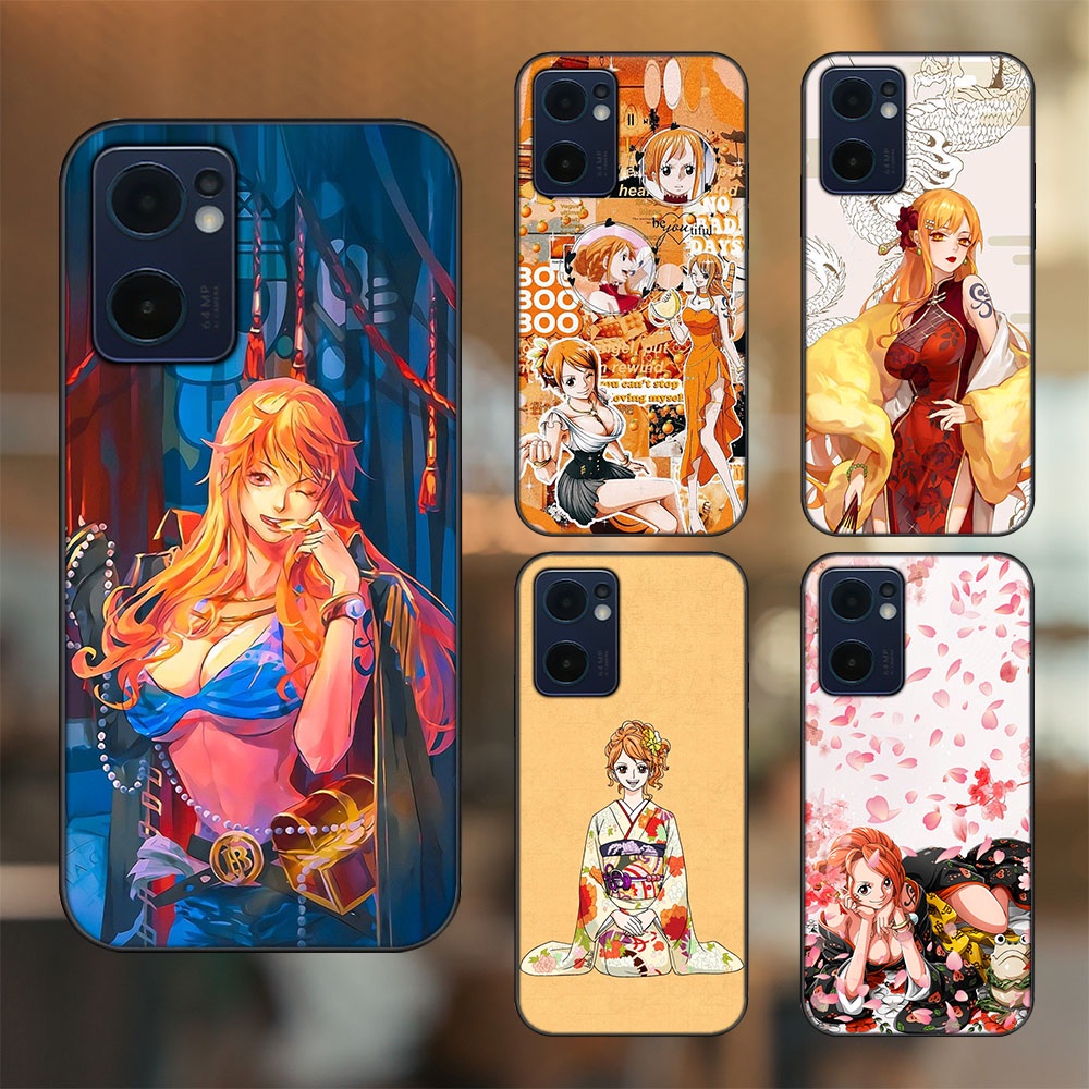 Ốp lưng Oppo Reno 7 5G viền đen in hình Nami One Piece Đảo Hải Tặc