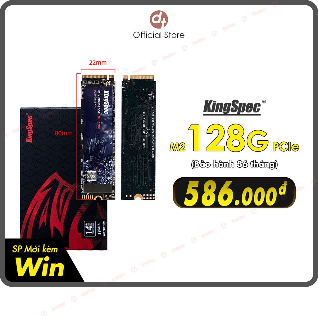 [Mã BMBAU300 giảm 10% đơn 499K] Ổ cứng SSD KingSpec 128GB cài sẵn Win 10 , M2 PCIe NVMe | NE 128 Hàng Chính Hãng