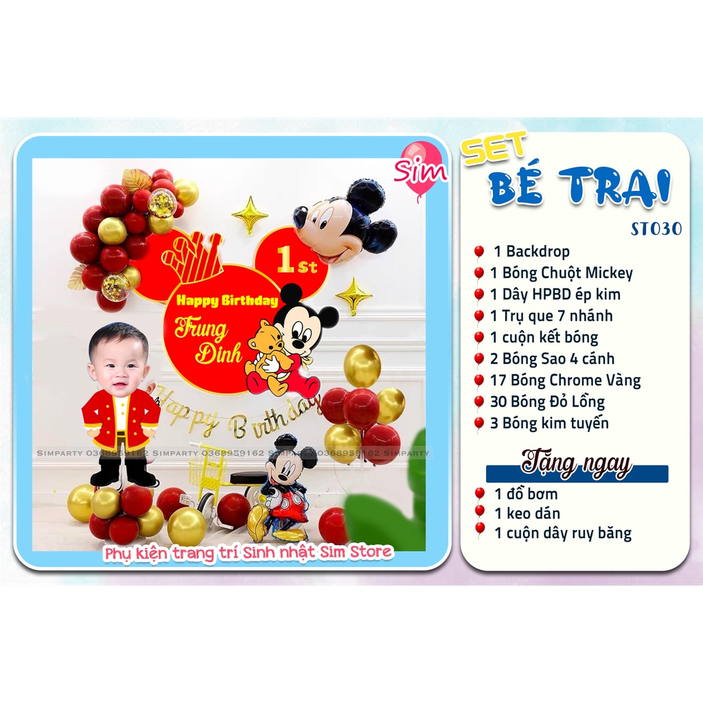 Set trang trí sinh nhật, trang trí thôi nôi, đầy tháng bé trai bé gái hot trend siêu dễ thương trọn bộ đầy đủ Simparty