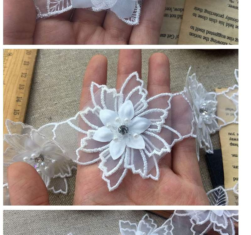 Phụ kiện trang trí bằng vải ren hình hoa 3d đính đá thủ công cho áo cưới