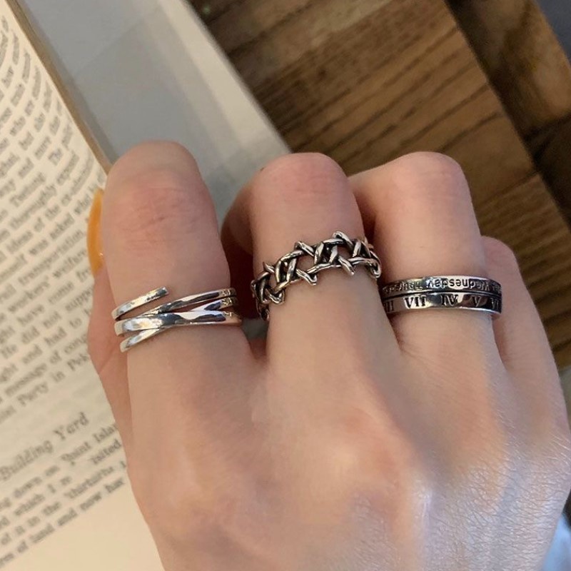 Set 3 nhẫn đeo ngón tay WE FLOWER mạ bạc chữ số La Mã tối giản phong cách cổ điển thời trang dành cho cả nam và nữ
