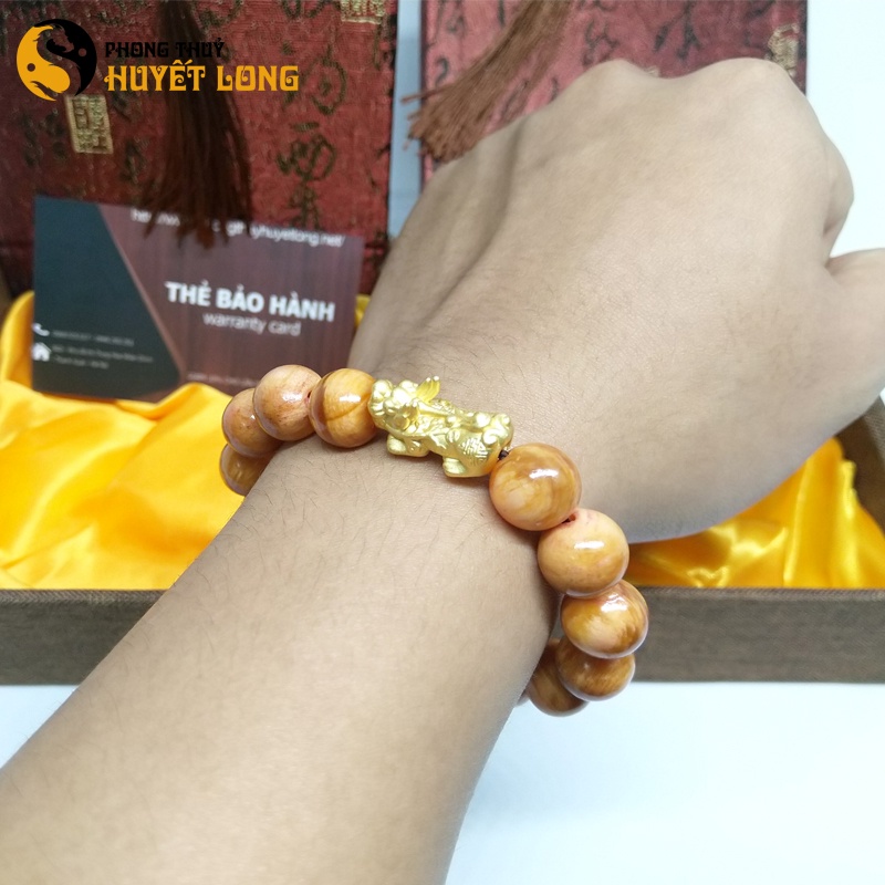 Vòng Tay Gỗ Huyết Long Thấu Quang Mix Tỳ Hưu, Vòng Gỗ Huyết Rồng Cầu Bình An - May Mắn - Tài Lộc