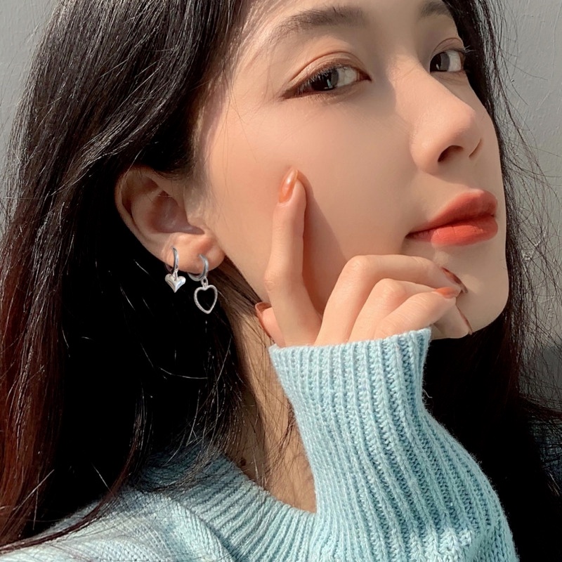 1 Đôi Bông Tai Kim Loại Hình Trái Tim Thời Trang Hàn Quốc Dành Cho Nữ