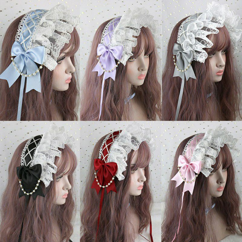 Băng Đô Bonet Lolita Ren Phối Chuỗi Ngọc
