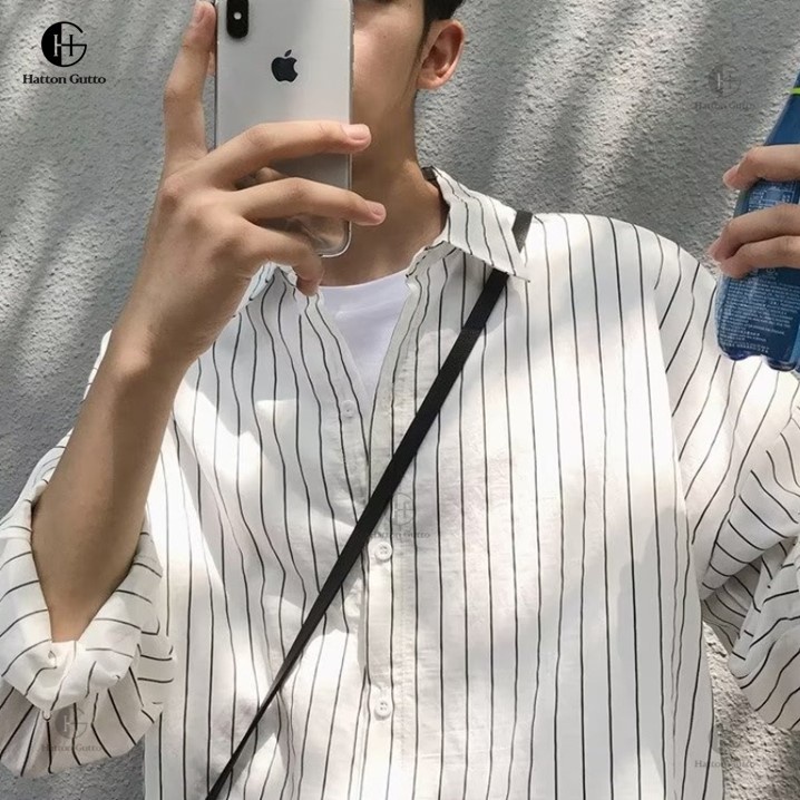 Hatton Gutto Áo Sơ Mi Nam Dài Tay Kẻ Sọc Baju Panjang Kasual