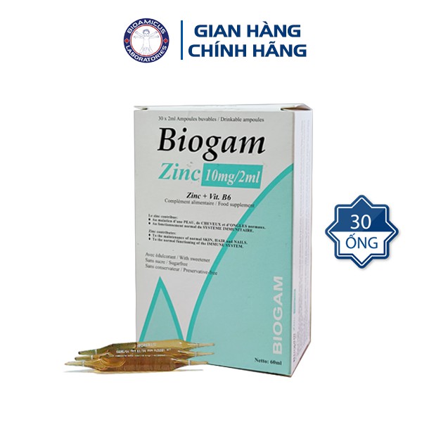 [CHÍNH HÃNG] Kẽm nước Biogam Zinc 10mg/2ml hộp 30 ống