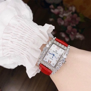 (Bảo hành 12 tháng ) Đồng Hồ Nữ Royal Crown 7661 dây da cao cấp màu đỏ nổi bật, mặt đính đá sáng