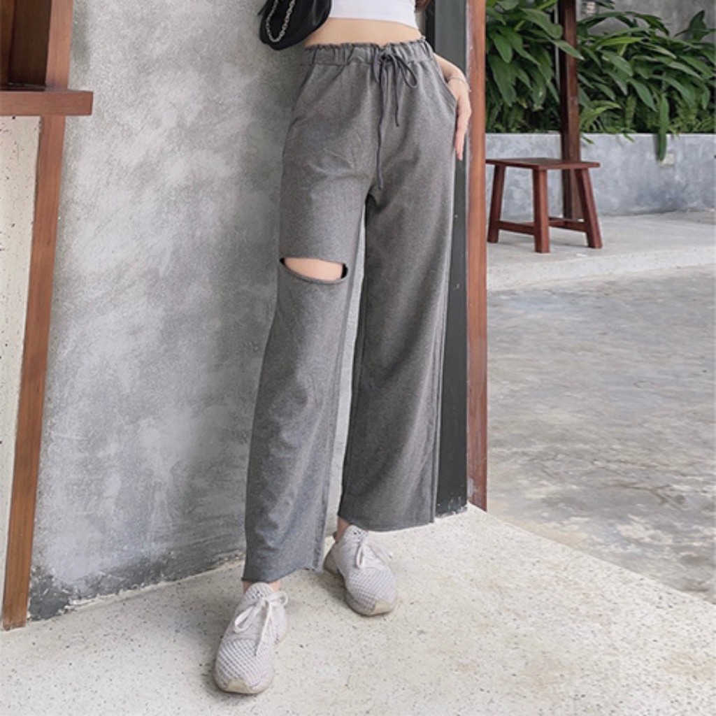 quần ống rộng nữ cạp chun lai tưa chất da cá T18 STORE QT07