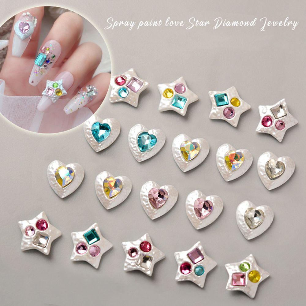 Miếng Dán Trang Trí Móng Tay Hình Trái Tim Xinh Xắn|Phụ Kiện Trang Trí Móng Tay Hình Ngôi Sao Năm Cánh 3D Thời Trang Nhật Bản