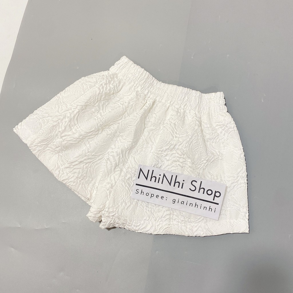 Quần short phồng hoa nổi siêu đẹp, Quần đùi nữ đạp nổi cạp chun QS1806 - NhiNhi Shop