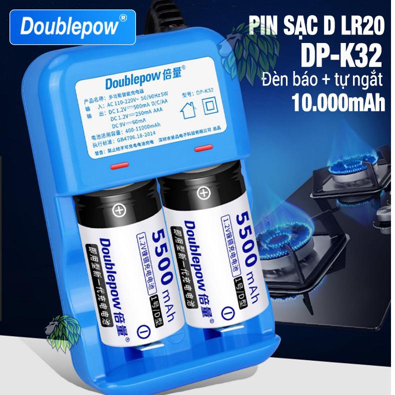 Pin Đại Sạc D LR20 Và Sạc Pin DP-K32 DOUBLEPOW Đa năng 2A/3A/9V/D/C Tự Ngắt Dùng Cho Cho Bếp Ga, Đèn Pin, Radio