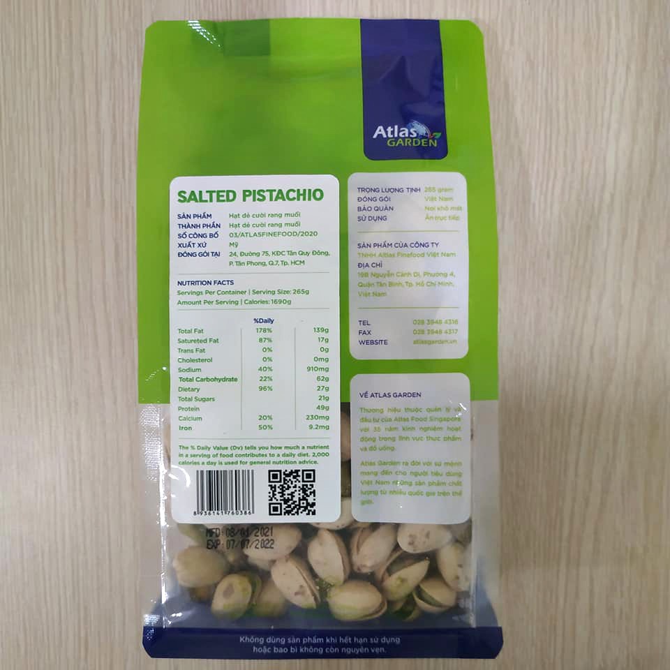 Hạt dẻ cười rang muối không tẩy trắng Mỹ 265g - Nutri Garden