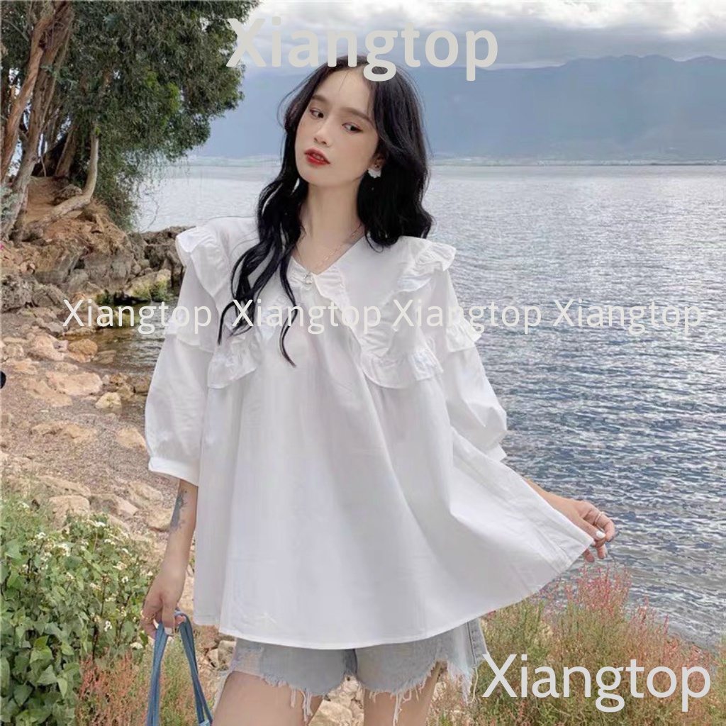 áo babydoll tiểu thư viền bèo , áo sơ mi nữ kiểu A556 KACA aosomicongsothietke