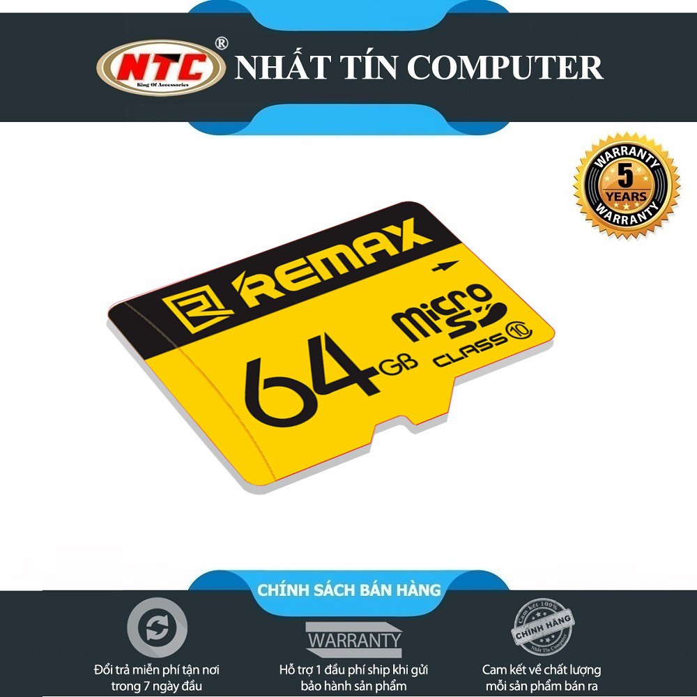 Thẻ nhớ microSDXC Remax 64GB Class 10 80MB/s - Bảo hành 5 năm (Vàng)