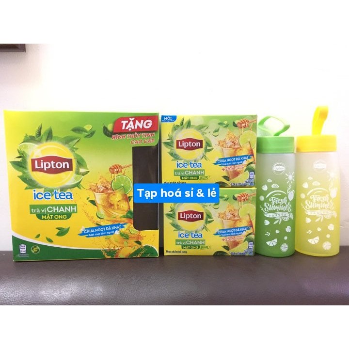 [Tặng kèm bình thủy tinh] Combo 2 hộp Trà chanh/ đào Lipton Ice Tea (14g x 16 túi*2hop)