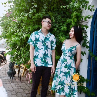 Set cặp váy áo hoa quả đi biển