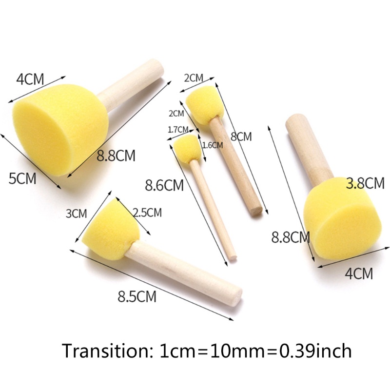 Bộ 5 cọ mút xốp cán gỗ dùng vẽ tranh diy cho bé