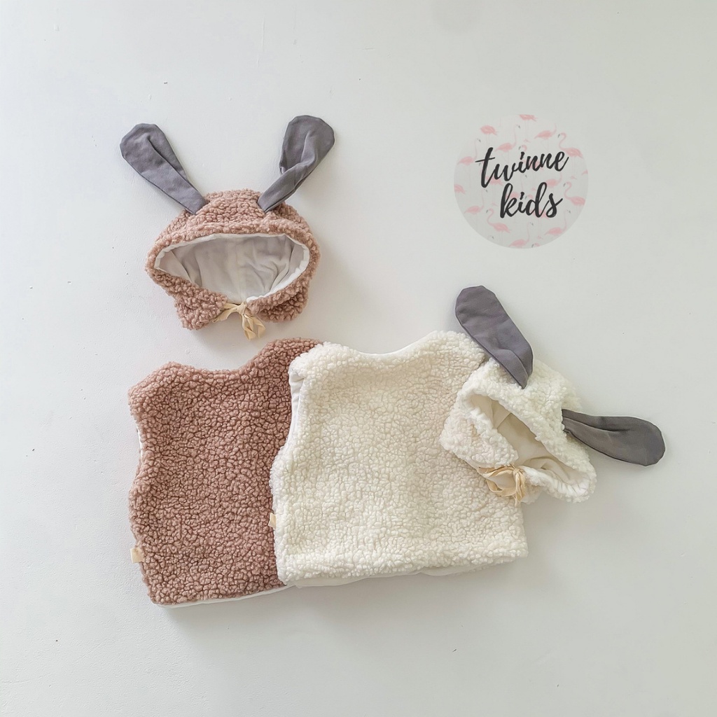 [Bunny Gilet] Gi lê thỏ trắng, gilet sơ sinh lông cừu ấm áp cho bé gái và bé trai từ 0-24 tháng
