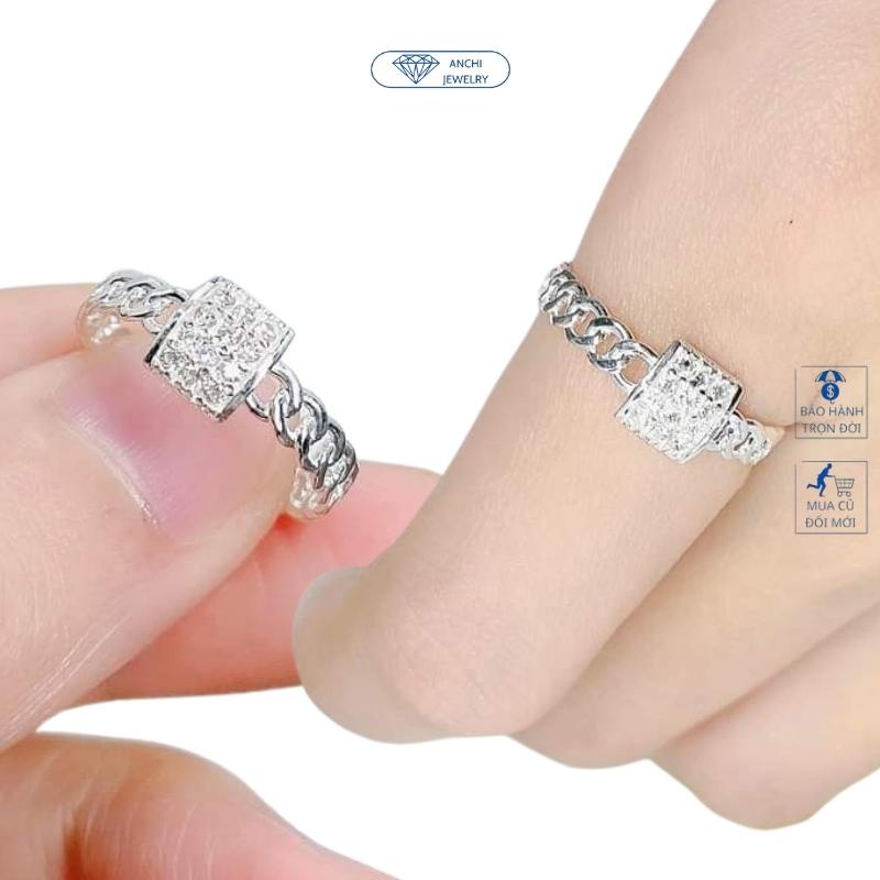 Nhẫn nữ mặt vuông thân xích đính đa, chuẩn bạc ta, Anchi jewelry