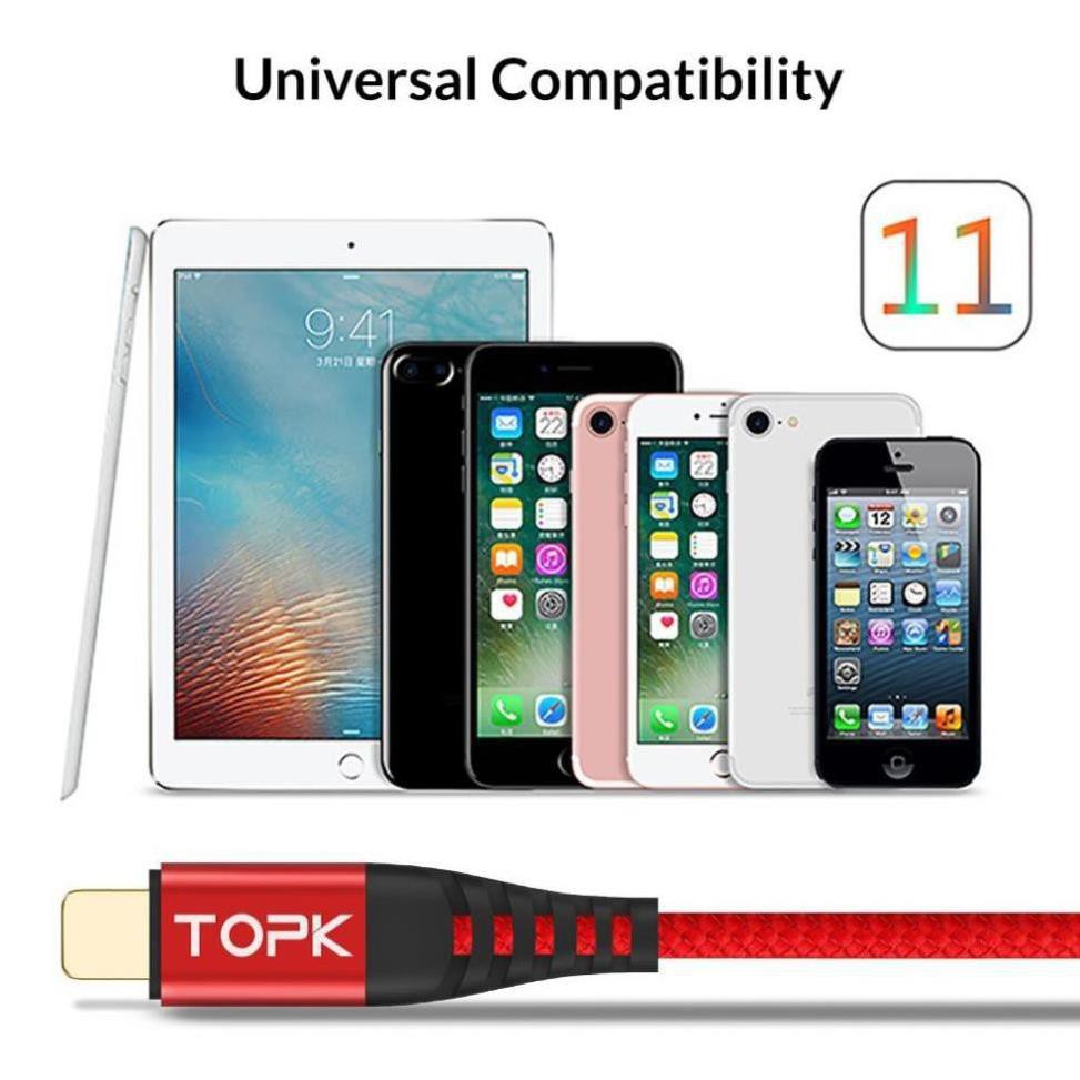 Dây Cáp Sạc iPhone Nhanh TOPK AN42 Cho iPhone 5 5s 6 6plus 6s plus 6 7plus  Đầu Nối USB Dây Nylon  1m TPHCM