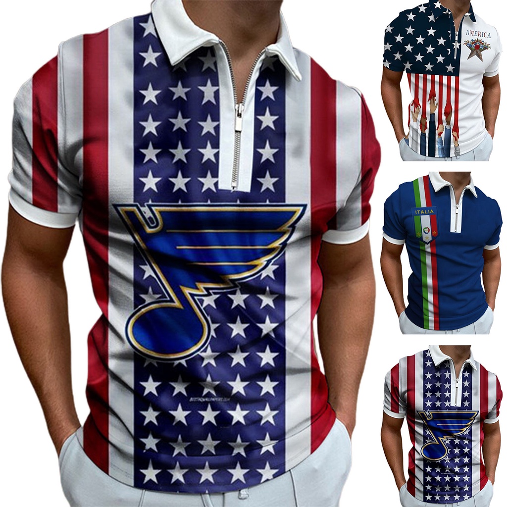 Áo Sơ Mi Cổ Bẻ In Hình Cờ Mỹ Màu Tương Phản Thời Trang Mùa Hè Cho Nam