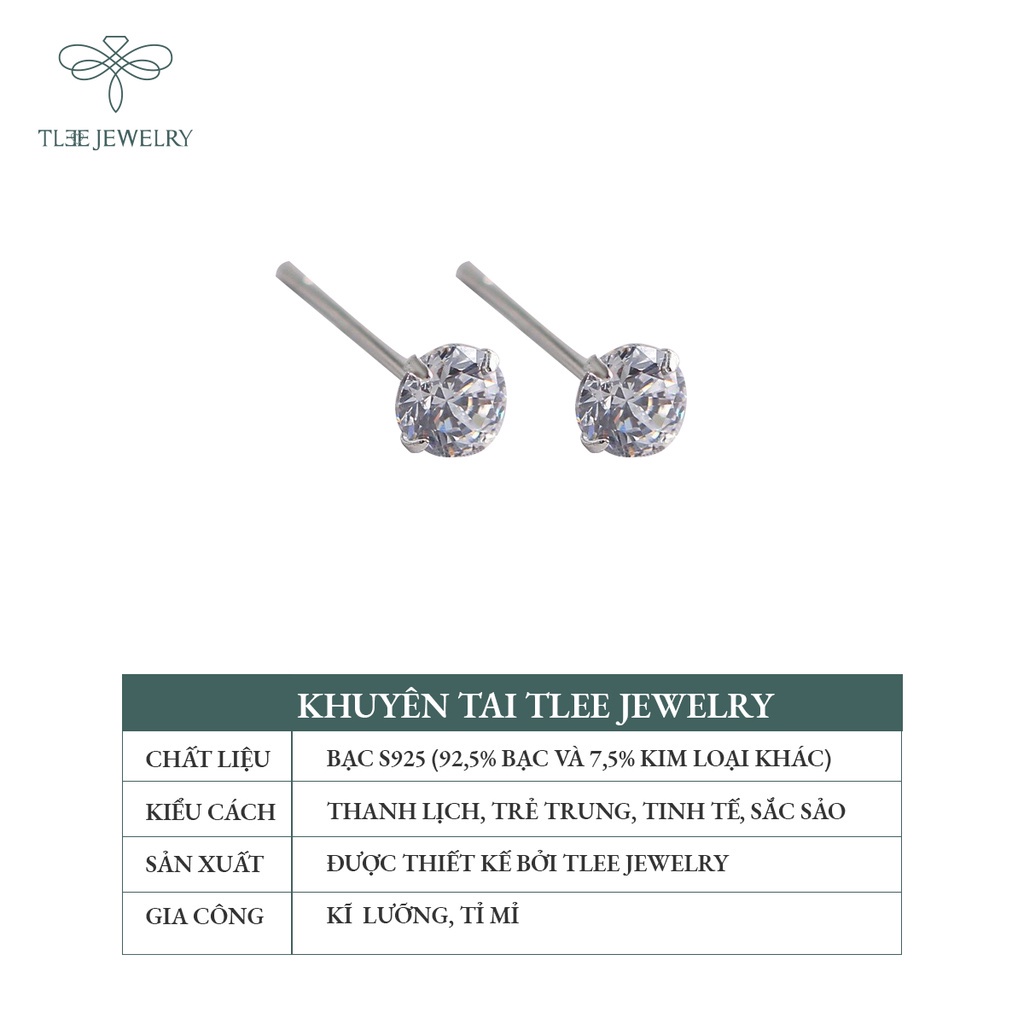 Khuyên tai bạc TLEE nụ đá lấp lánh cao cấp NCJ 1 đôi B0206