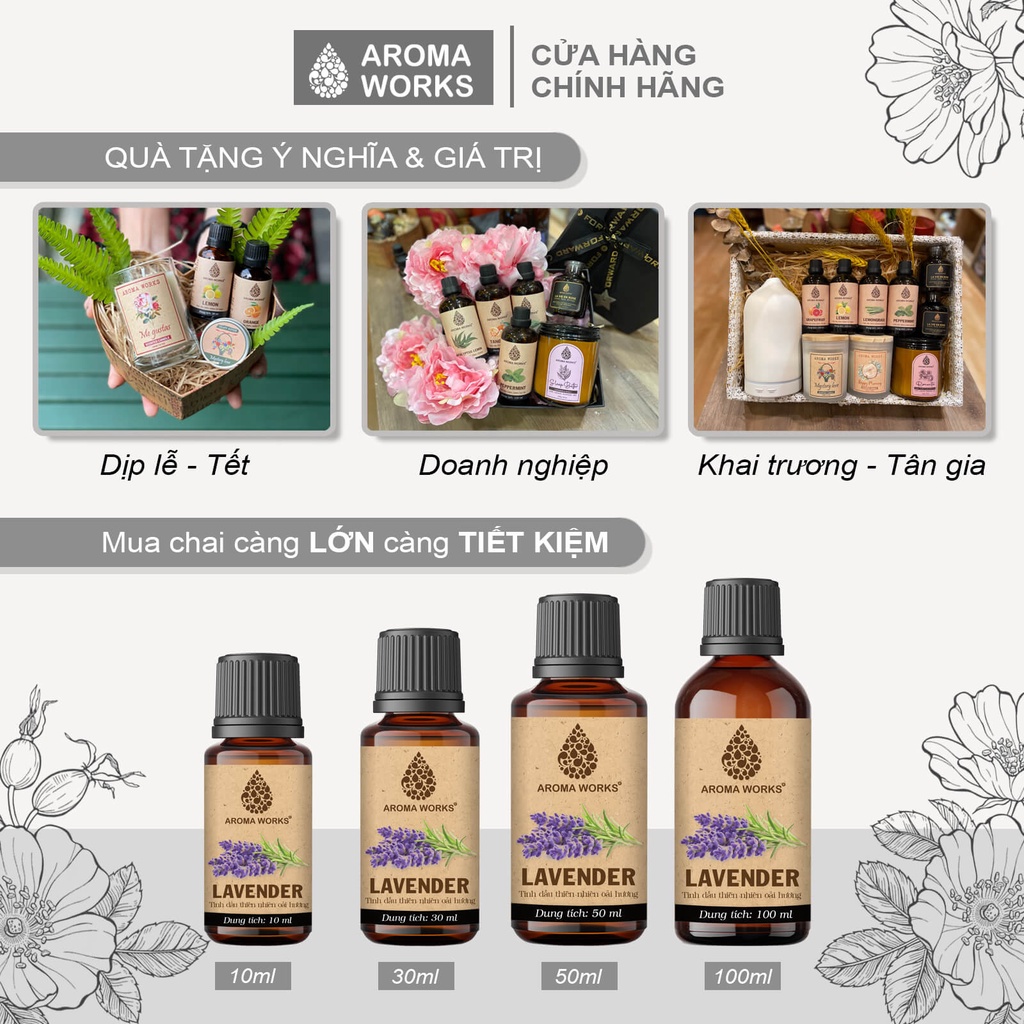 Tinh Dầu Hoa Oải Hương Nguyên Chất Aroma Works Essential Oils Lavender 10/100ml