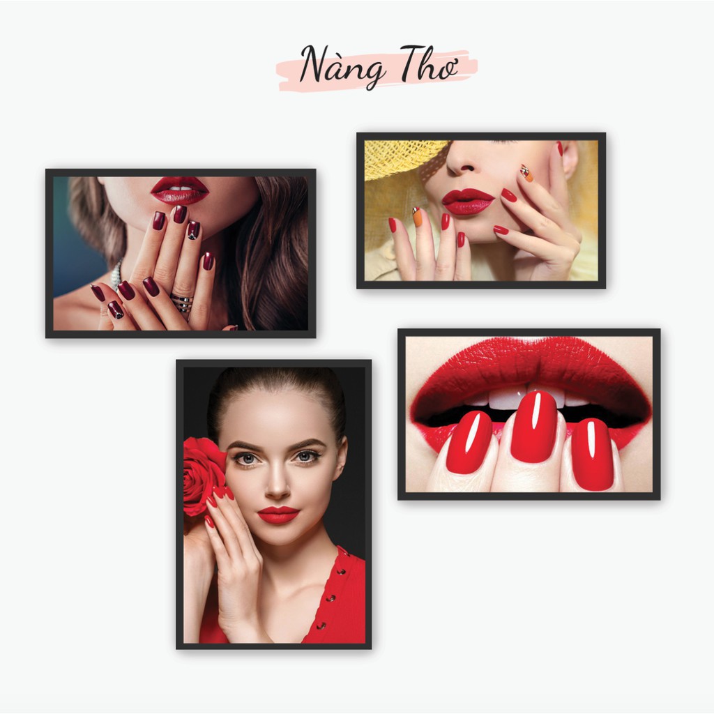 BỘ 4 HÌNH DÁN TIỆM NAILS, SALON TÓC &amp; THẨM MỸ_THIẾT KẾ NÀNG THƠ