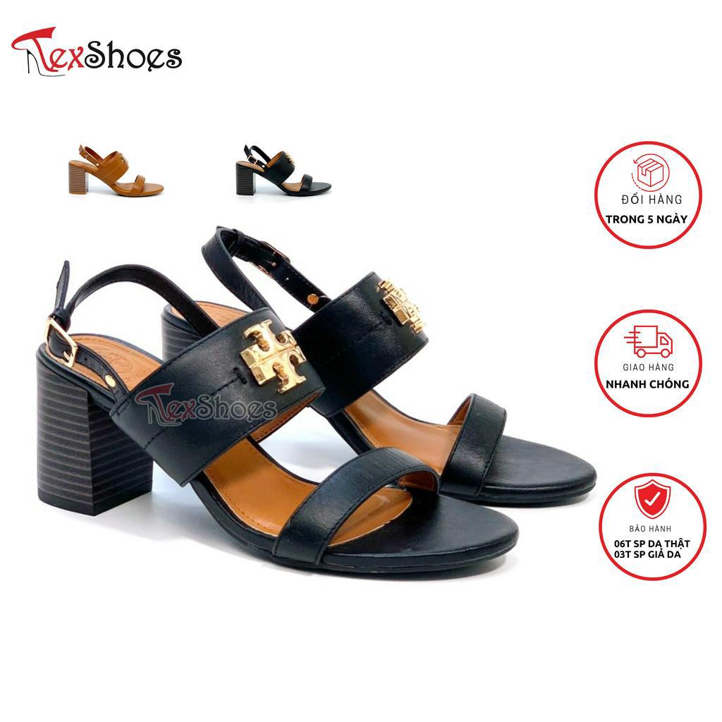 Dép sandal nữ da thật cao cấp 2 quai ngang khuy kim loại VNXK TEX SHOES