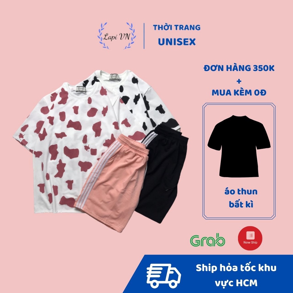 Set Bộ Thể Thao Bò Sữa Mặc Nhà Unisex Tay Phối  – Lapi VN, Đồ Bộ Thun Cotton, Nam Nữ Đều Mặc Được, Freesize