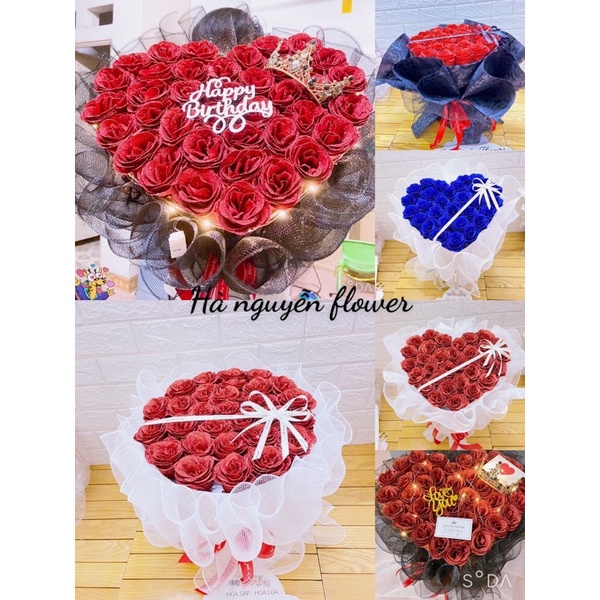 [Hoa sinh nhật- quà 14/2]_ Bó hoa hồng nhũ 40 bông kết hợp lưới siêu sang tặng kèm đèn nháy và full toping