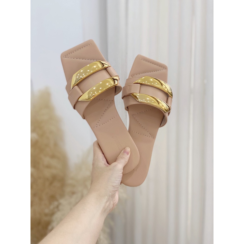 Dép trệt nữ - Dép So Shoes khoá ánh kim siêu cute VNXK