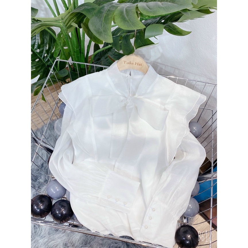 Áo sơ mi nơ vai viền bèo siêu xinh - Hàng L1