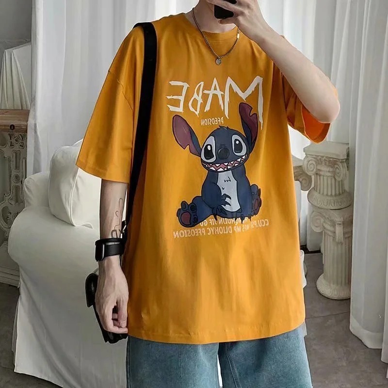 Áo thun tay ngắn dáng rộng in họa tiết hoạt hình 8 màu sắc tùy chọn phong cách Hàn Quốc thời trang cho nam