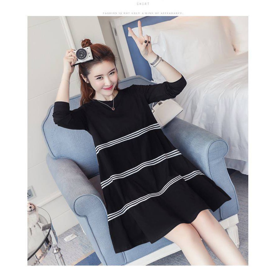 Đầm bầu công sở Váy bầu đẹp ĐEN DÁNG XÒE DÀI TAY MYC 1054