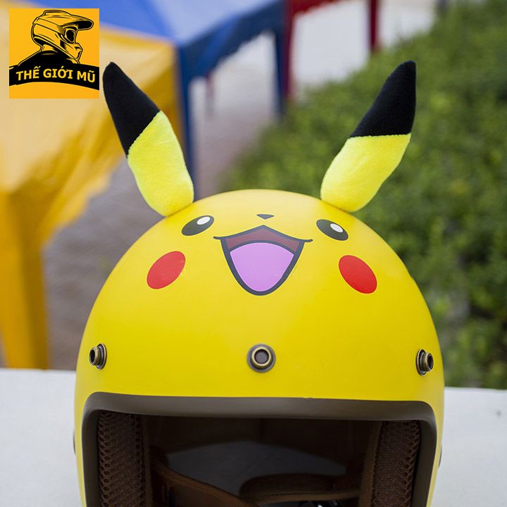 Mũ bảo hiểm 3/4 đầu Pikachu màu vàng có tai dành cho nam nữ, free size