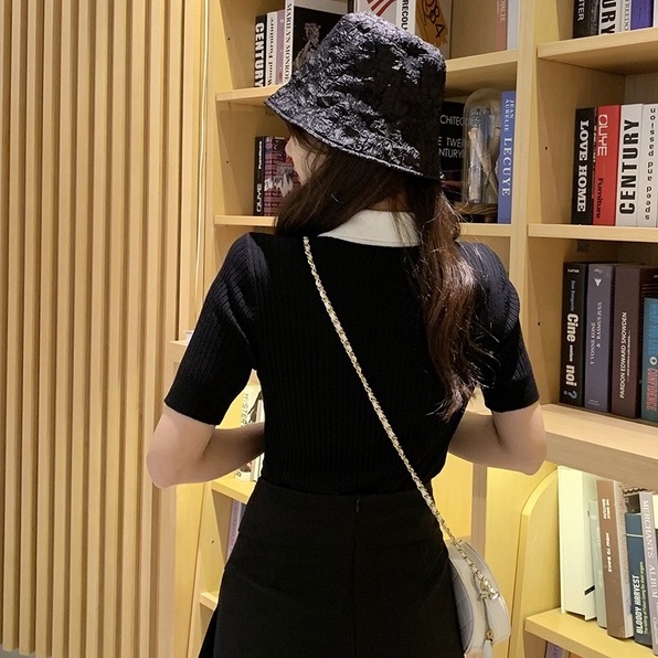 Áo thun polo ZHELIHANGFEI dệt kim tay ngắn thêu hình chuồn chuồn dễ thương thời trang