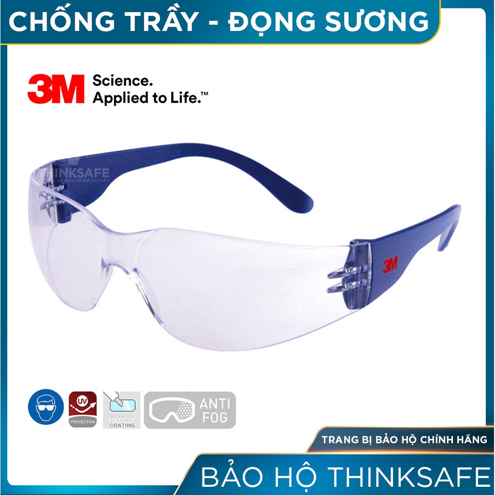 Kính bảo hộ lao động 3M Thinksafe, chống bụi bảo vệ mắt, chống tia UV đi đường, màu trắng trong suốt, chống lóa