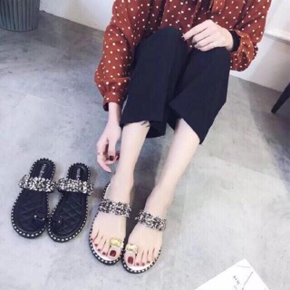 Dép lê xỏ ngón đính đá quai ngang