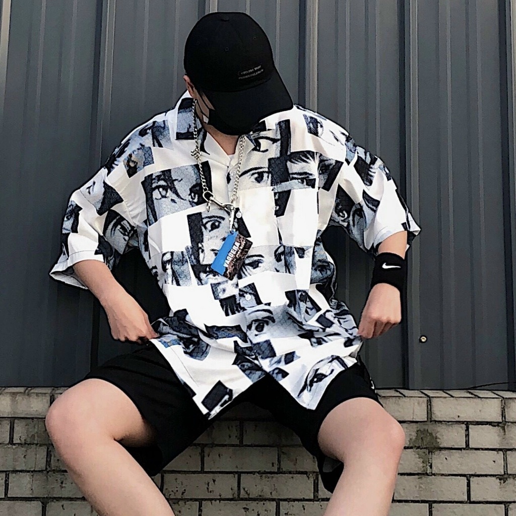 Áo sơ mi đôi mắt Anime chibi tay lở form rộng siêu hot