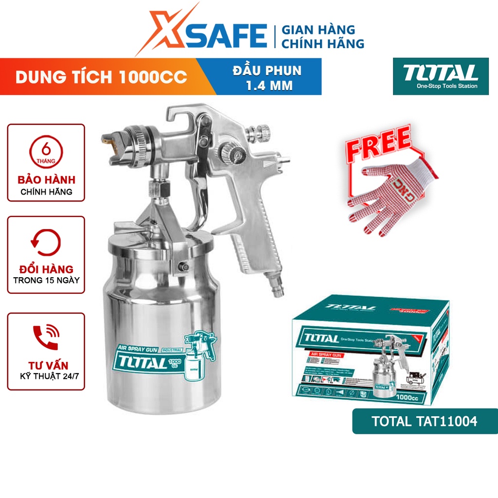 Bình phun sơn khí nén TOTAL TAT11004 đầu phun tiêu chuẩn 1.4mm, chiều rộng bình 180-250mm dung tích 1000cc, sơn nền bóng