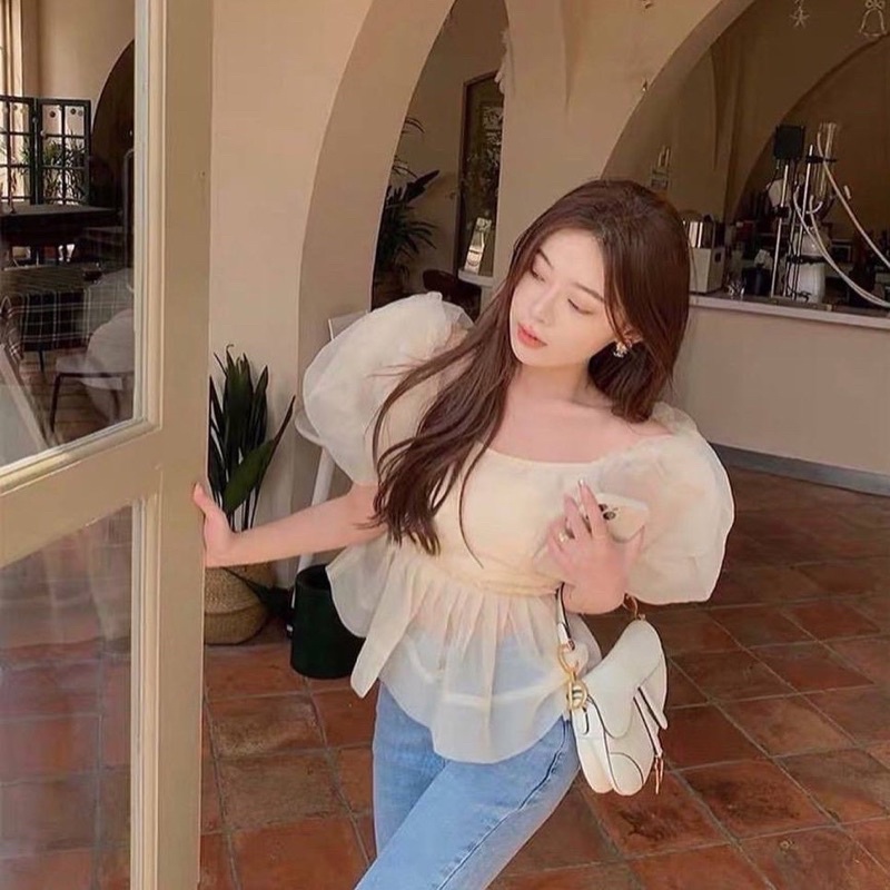ÁO PEPLUM NUDE TAY PHỒNG PHỐI NƠ LƯNG | BigBuy360 - bigbuy360.vn