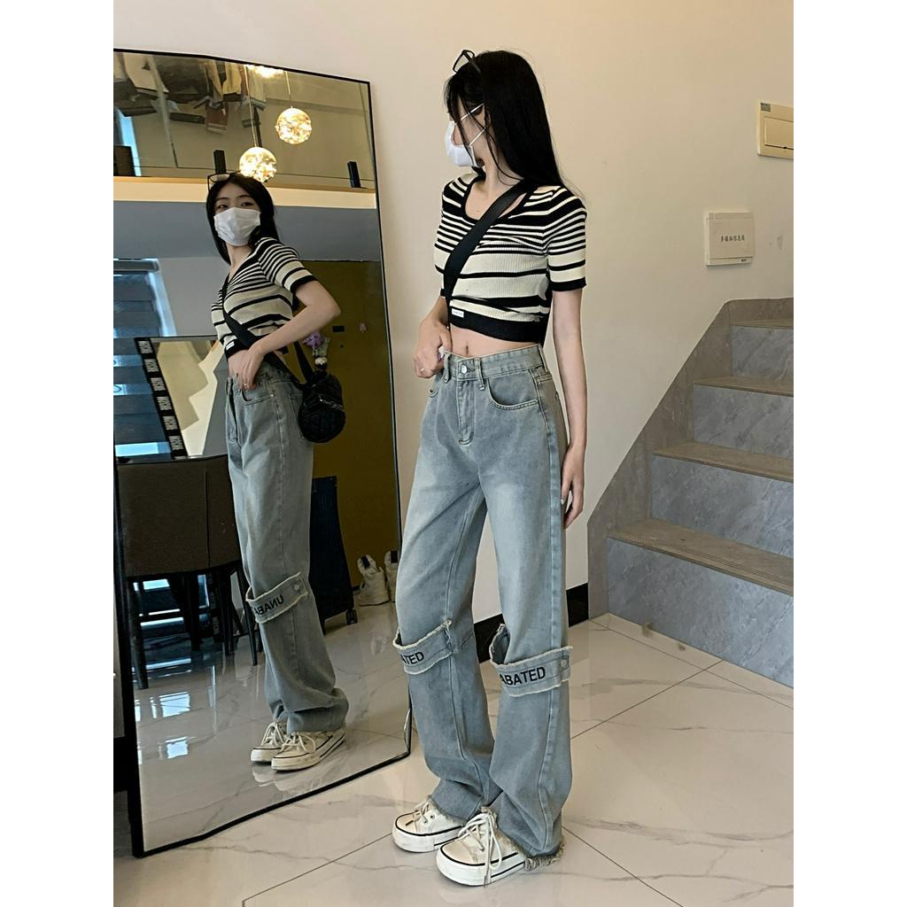 Quần jeans Nữ Lưng Cao Ống Rộng Thời Trang Cá Tính